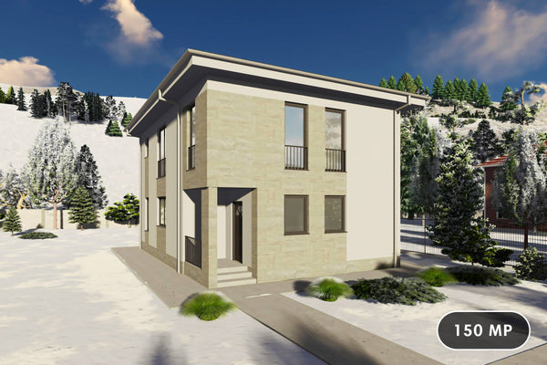 Proiect casa structura metalica cu etaj 4 camere 3 bai 150mp - design casa moderna 01