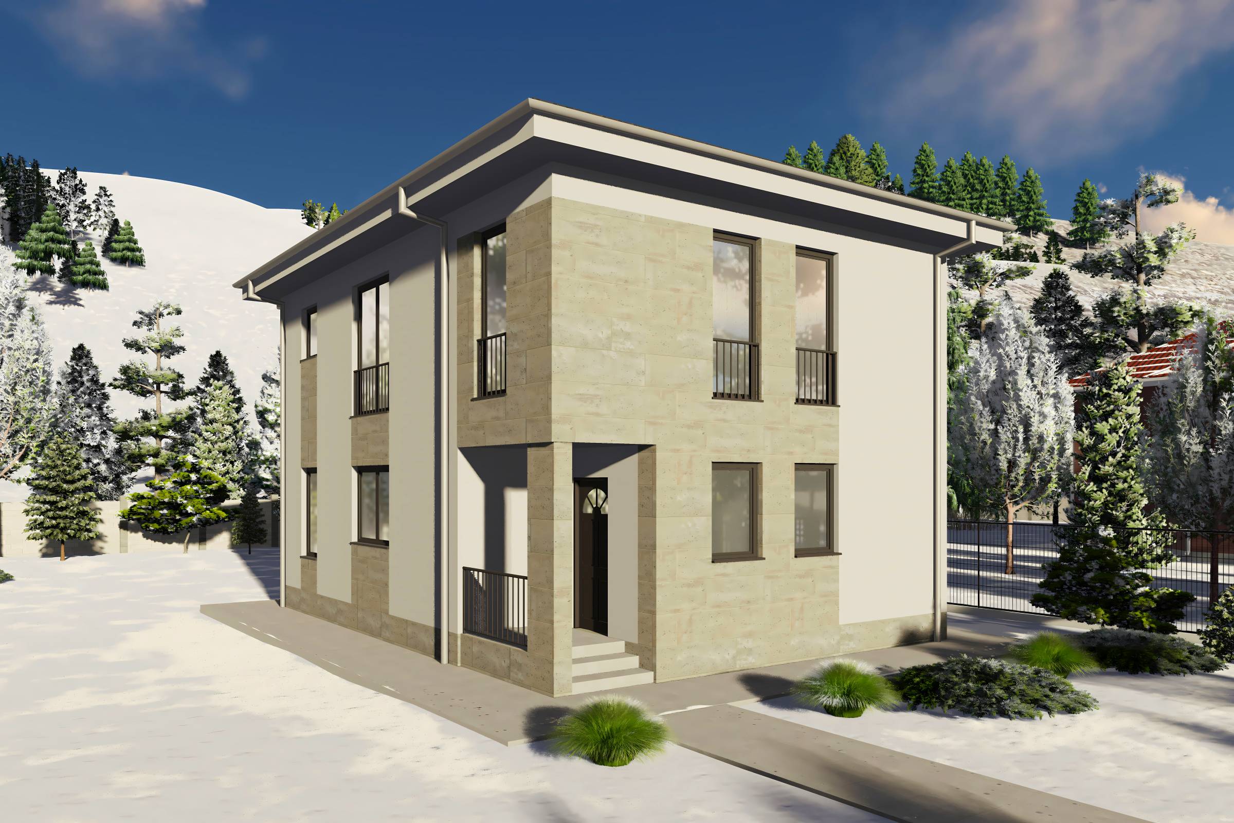 Proiect casa structura metalica cu etaj 4 camere 3 bai 150mp - design casa moderna 02