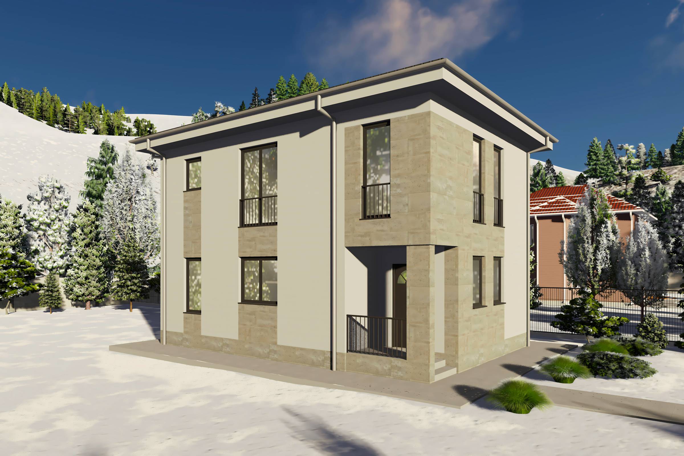Proiect casa structura metalica cu etaj 4 camere 3 bai 150mp - design casa moderna 05