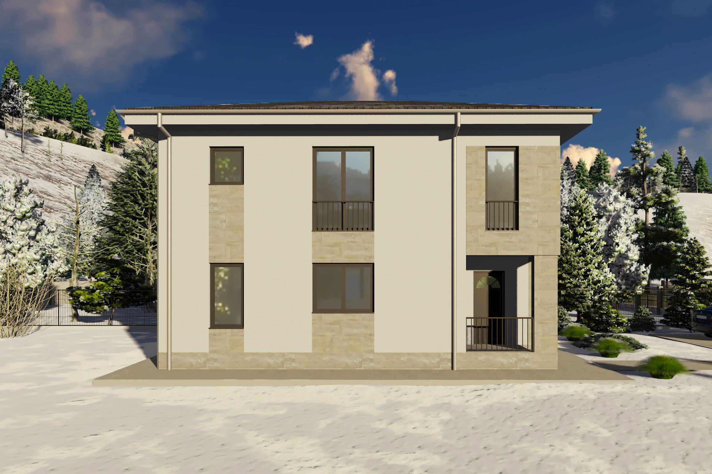 Proiect casa structura metalica cu etaj 4 camere 3 bai 150mp - design casa moderna 07
