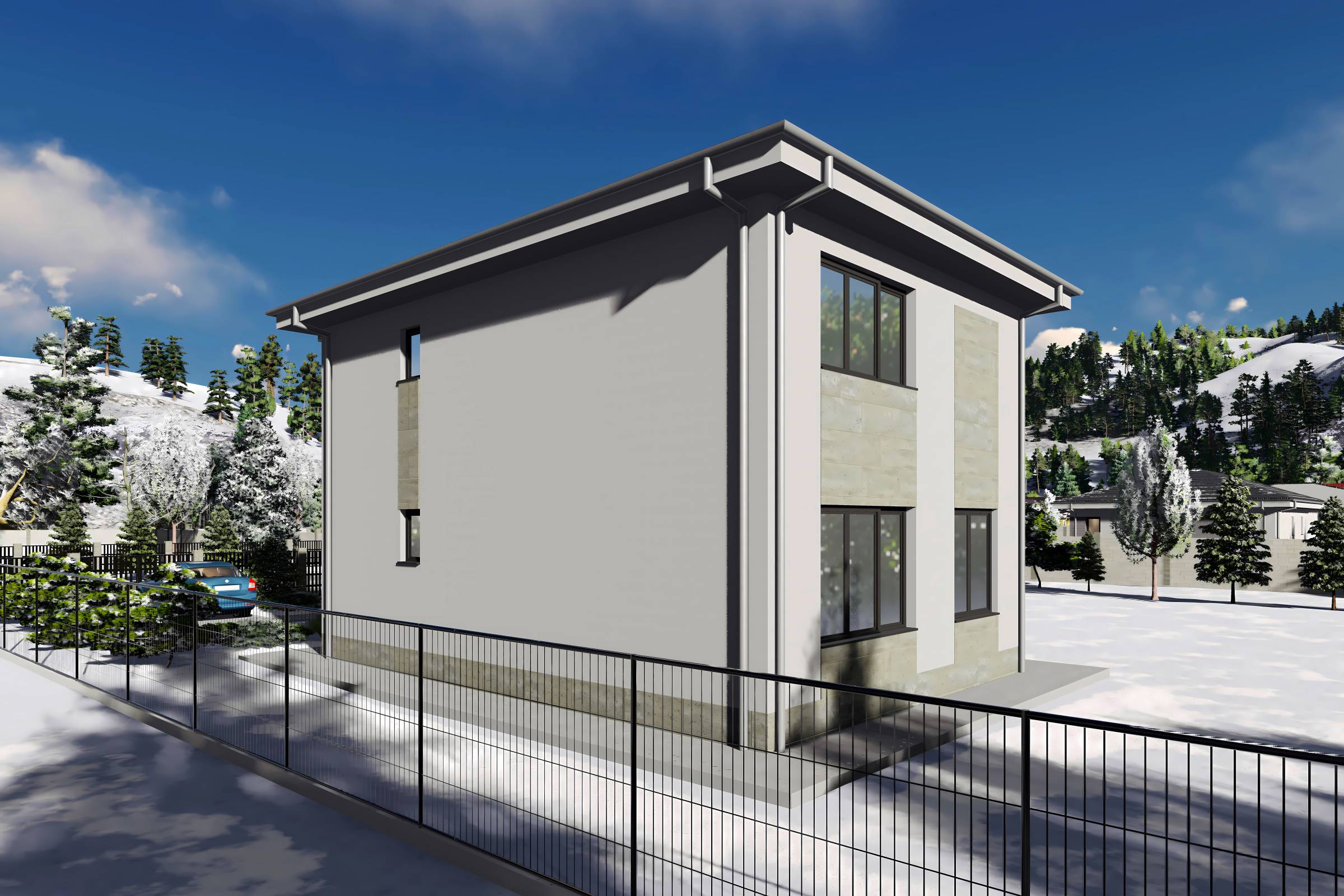 Proiect casa structura metalica cu etaj 4 camere 3 bai 150mp - design casa moderna 15