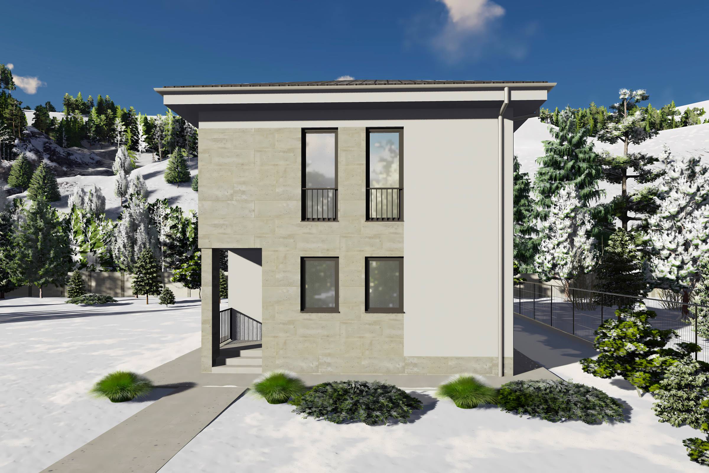 Proiect casa structura metalica cu etaj 4 camere 3 bai 150mp - design casa moderna 19