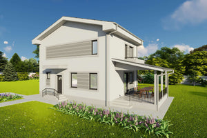 Proiect casa structura metalica cu etaj 4 camere 3 bai 160mp - design exterior cladire 03 thumbnail