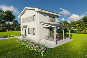 Proiect casa structura metalica cu etaj 4 camere 3 bai 160mp - design exterior cladire 04 thumbnail
