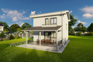 Proiect casa structura metalica cu etaj 4 camere 3 bai 160mp - design exterior cladire 06 thumbnail