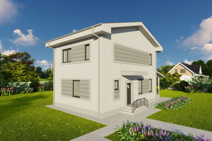 Proiect casa structura metalica cu etaj 4 camere 3 bai 160mp - design exterior cladire 13 thumbnail
