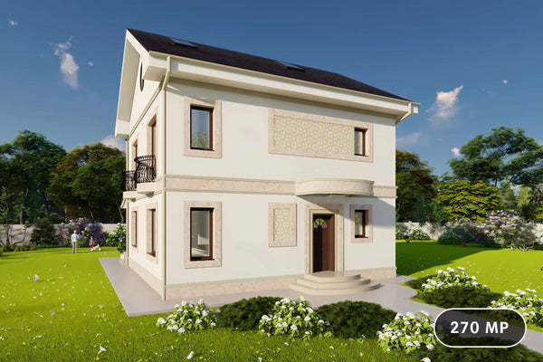 Proiect casa structura metalica cu etaj si mansarda de 270mp - imagine fatada 1