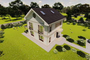 Proiect casa structura metalica cu etaj si mansarda de 270mp - imagine fatada 13 thumbnail