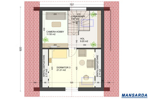 Proiect casa structura metalica cu etaj si mansarda de 270mp - compartimentare in plan mansarda thumbnail