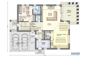 Proiect casa structura metalica cu garaj acoperit 300 mp - partitionare parter thumbnail
