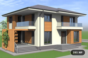Proiect casa structura metalica cu terase si balcoane 285mp - fatada casa imagine 1 thumbnail