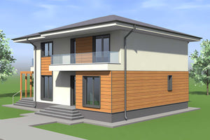 Proiect casa structura metalica cu terase si balcoane 285mp - fatada casa imagine 6 thumbnail