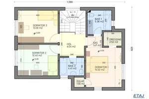 Proiect casa structura metalica cu un etaj si terasa 176-109 - partitionare casa la etaj thumbnail