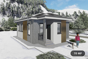 Proiect casa structura metalica cu un singur dormitor 70 mp - casa moderna mica poza 1 thumbnail