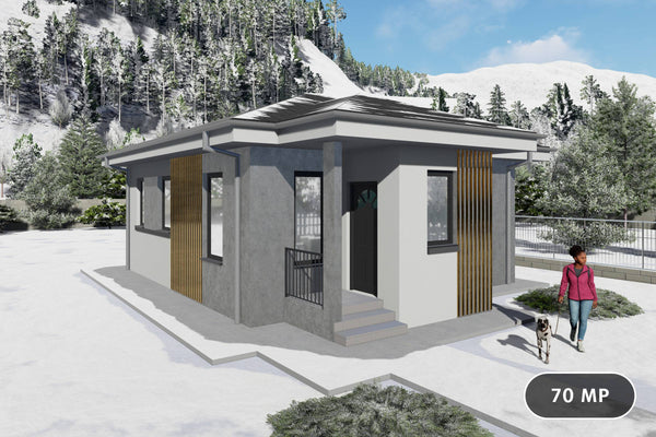 Proiect casa structura metalica cu un singur dormitor 70 mp - casa moderna mica poza 1