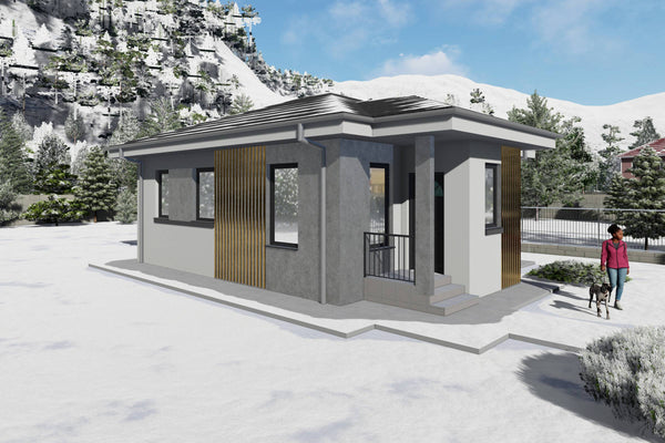 Proiect casa structura metalica cu un singur dormitor 70 mp - casa moderna mica poza 2