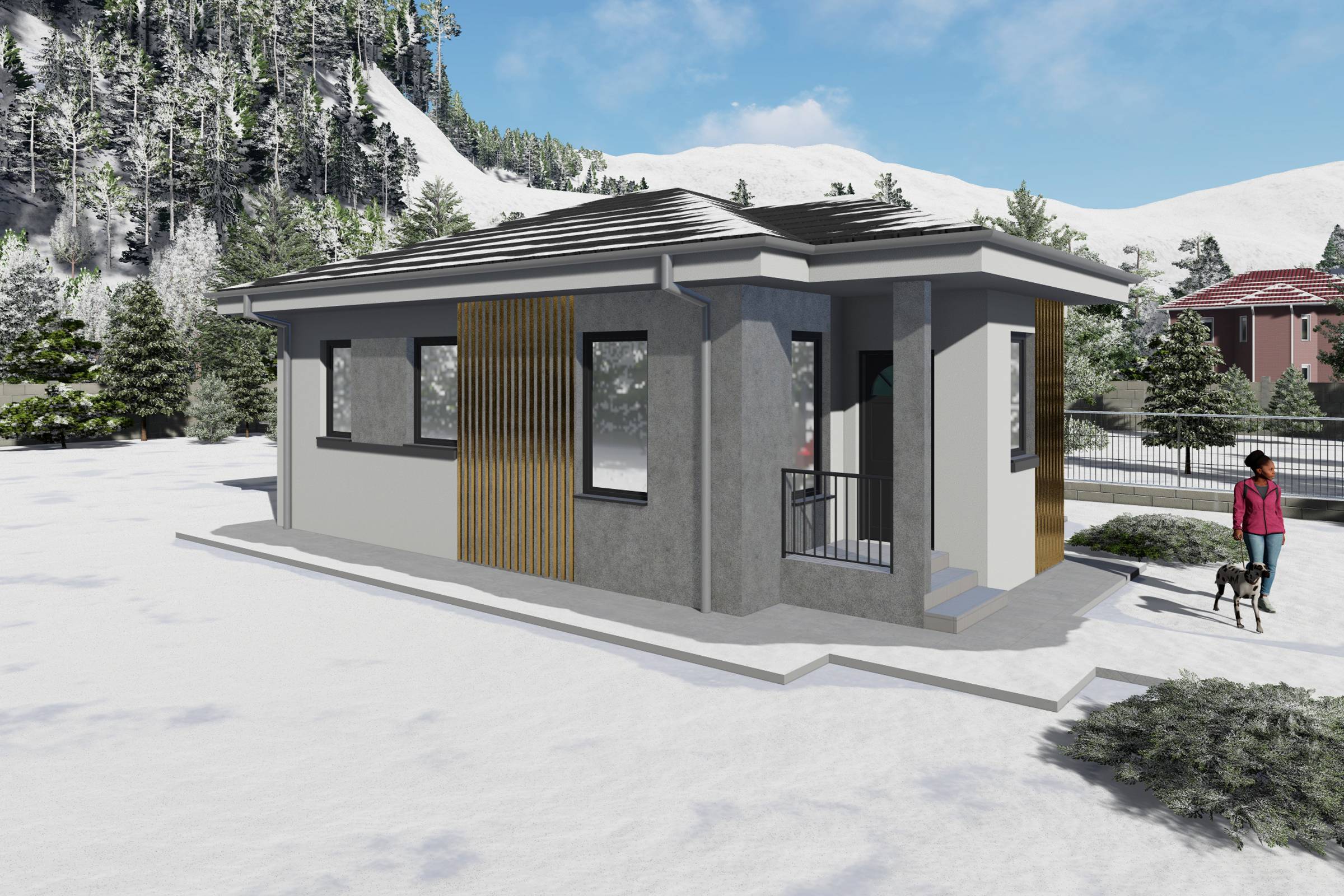 Proiect casa structura metalica cu un singur dormitor 70 mp - casa moderna mica poza 3