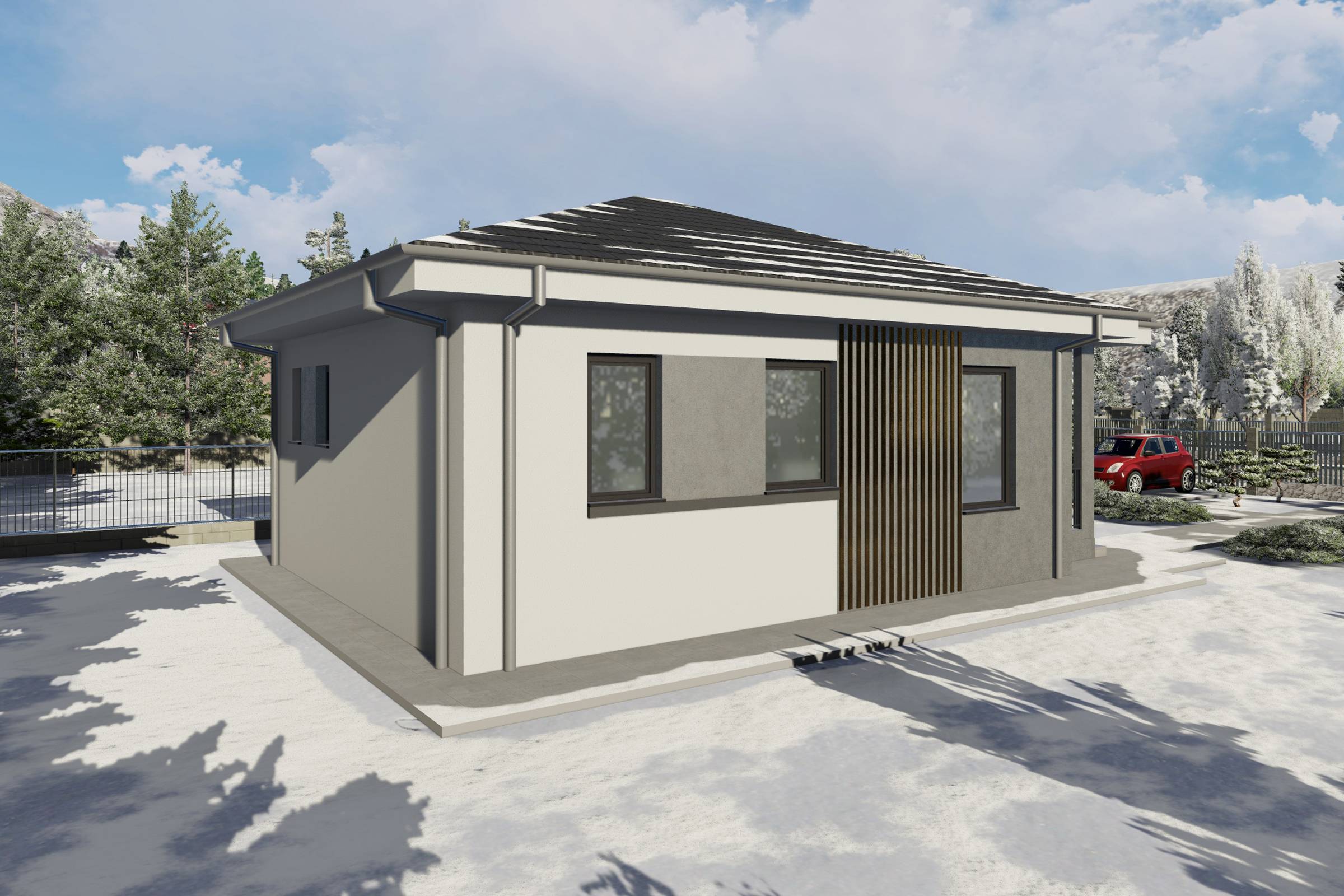 Proiect casa structura metalica cu un singur dormitor 70 mp - casa moderna mica poza 7