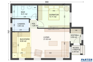 Proiect casa structura metalica cu un singur dormitor 70 mp - casa moderna mica schita thumbnail