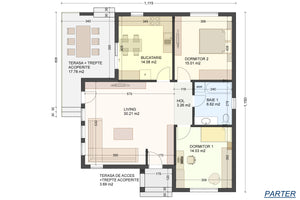 Proiect casa structura metalica la 120 mp cu 3 camere id 122 - imagine plan de compartimentare casa thumbnail