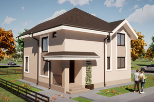 Proiect casa structura metalica moderna cu etaj 180-110 - volumetrie fatada casa poza 2 thumbnail