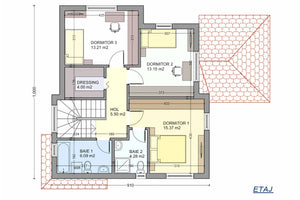 Proiect casa structura metalica moderna cu etaj 180-110 - plan etaj casa thumbnail
