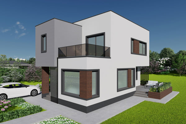 Proiect casa structura metalica P+E cu acoperis ascuns 180mp - casa moderna poza 2