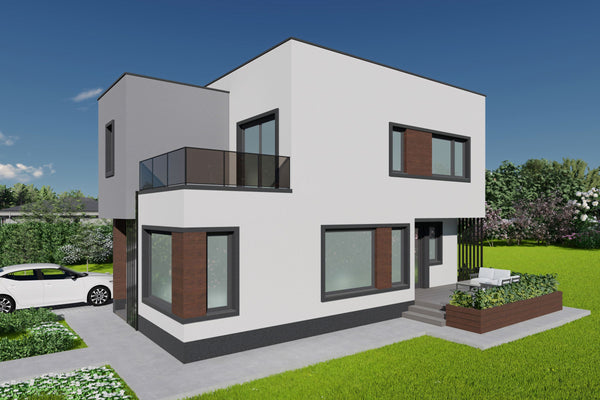 Proiect casa structura metalica P+E cu acoperis ascuns 180mp - casa moderna poza 3