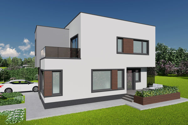 Proiect casa structura metalica P+E cu acoperis ascuns 180mp - casa moderna poza 4