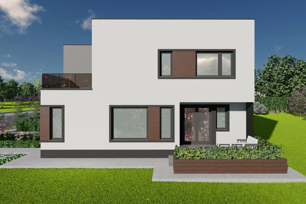 Proiect casa structura metalica P+E cu acoperis ascuns 180mp - casa moderna poza 5