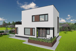 Proiect casa structura metalica P+E cu acoperis ascuns 180mp - casa moderna poza 6 thumbnail