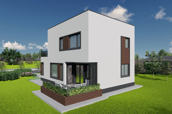 Proiect casa structura metalica P+E cu acoperis ascuns 180mp - casa moderna poza 7