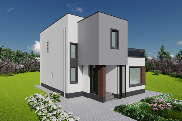 Proiect casa structura metalica P+E cu acoperis ascuns 180mp - casa moderna poza 11