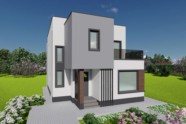 Proiect casa structura metalica P+E cu acoperis ascuns 180mp - casa moderna poza 12