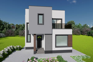 Proiect casa structura metalica P+E cu acoperis ascuns 180mp - casa moderna poza 13 thumbnail