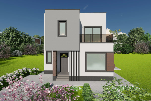 Proiect casa structura metalica P+E cu acoperis ascuns 180mp - casa moderna poza 14