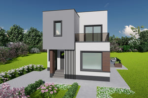 Proiect casa structura metalica P+E cu acoperis ascuns 180mp - casa moderna poza 15 thumbnail