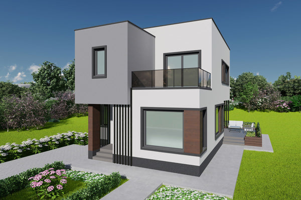 Proiect casa structura metalica P+E cu acoperis ascuns 180mp - casa moderna poza 16