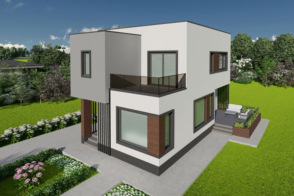 Proiect casa structura metalica P+E cu acoperis ascuns 180mp - casa moderna poza 17