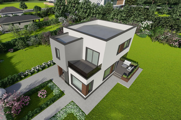 Proiect casa structura metalica P+E cu acoperis ascuns 180mp - casa moderna poza 18