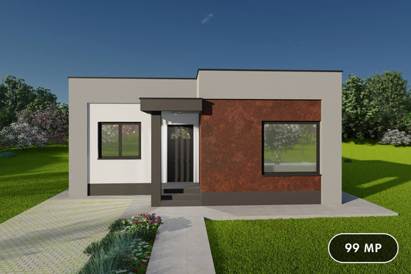 Proiect casa structura metalica pe un nivel 2 dormitoare 149 design exterior poza 01