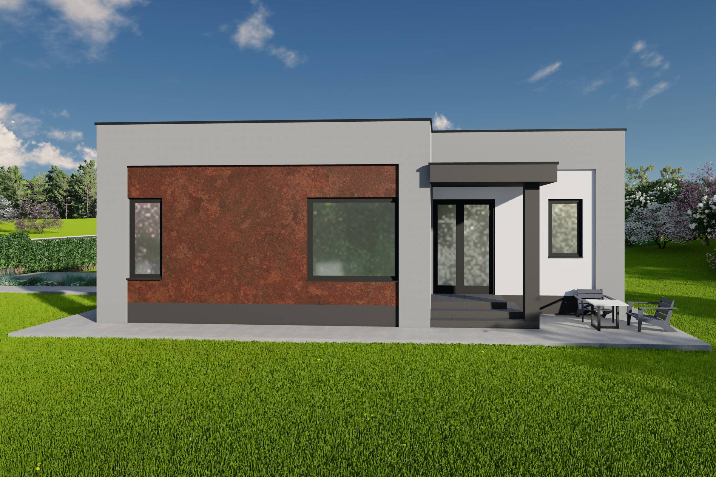 Proiect casa structura metalica pe un nivel 2 dormitoare 149 design exterior poza 05