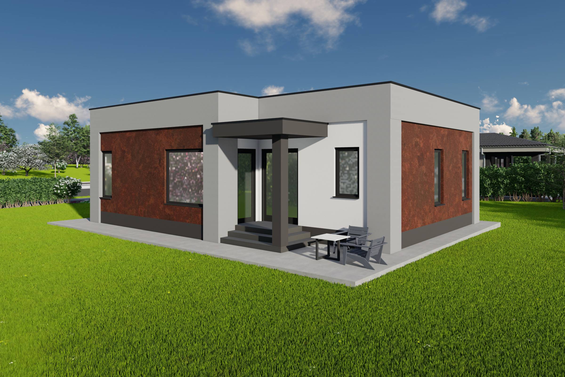 Proiect casa structura metalica pe un nivel 2 dormitoare 149 design exterior poza 06
