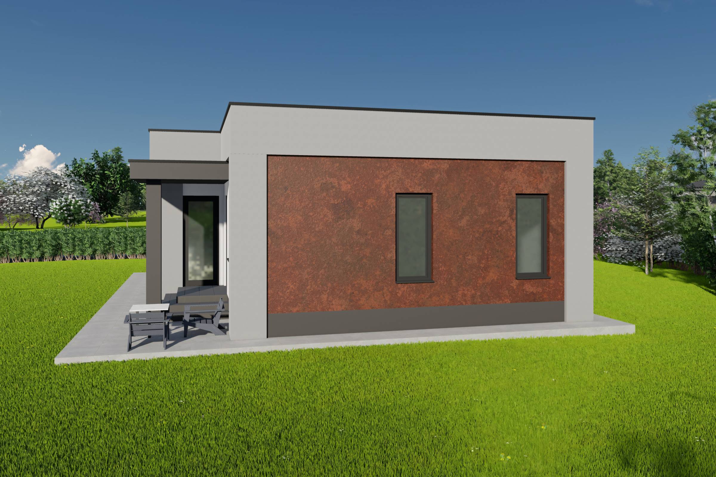 Proiect casa structura metalica pe un nivel 2 dormitoare 149 design exterior poza 08