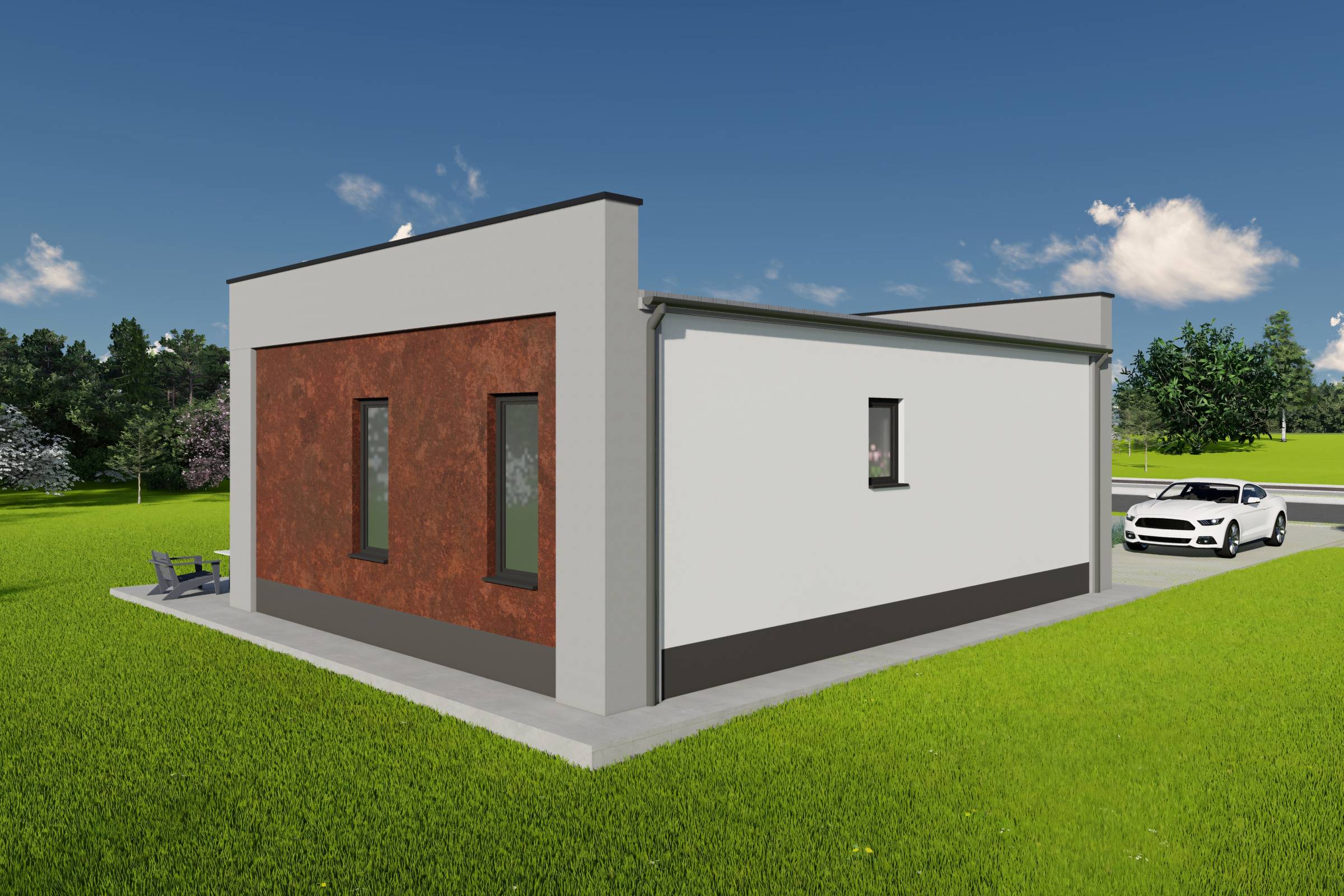 Proiect casa structura metalica pe un nivel 2 dormitoare 149 design exterior poza 09