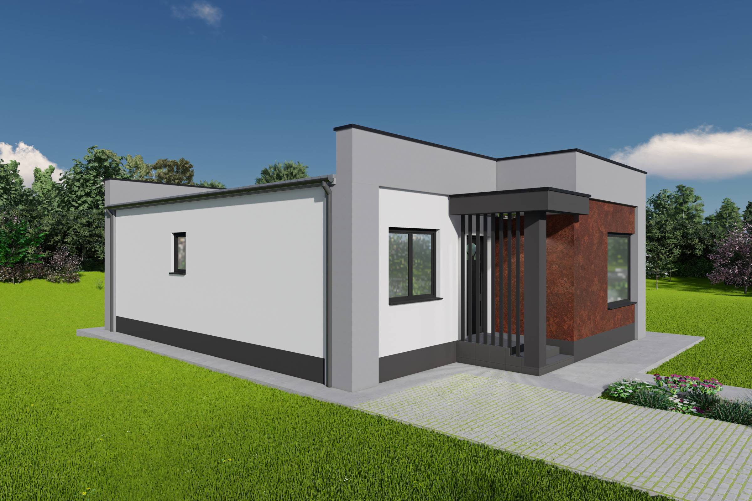 Proiect casa structura metalica pe un nivel 2 dormitoare 149 design exterior poza 10