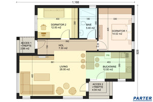 Proiect casa structura metalica pe un nivel 2 dormitoare 149 schita casa thumbnail