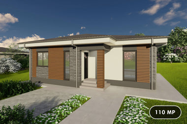 Proiect casa structura metalica un singur nivel 2 dormitoare - fatada casa moderna 01