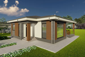 Proiect casa structura metalica un singur nivel 2 dormitoare - fatada casa moderna 03 thumbnail