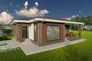 Proiect casa structura metalica un singur nivel 2 dormitoare - fatada casa moderna 04 thumbnail